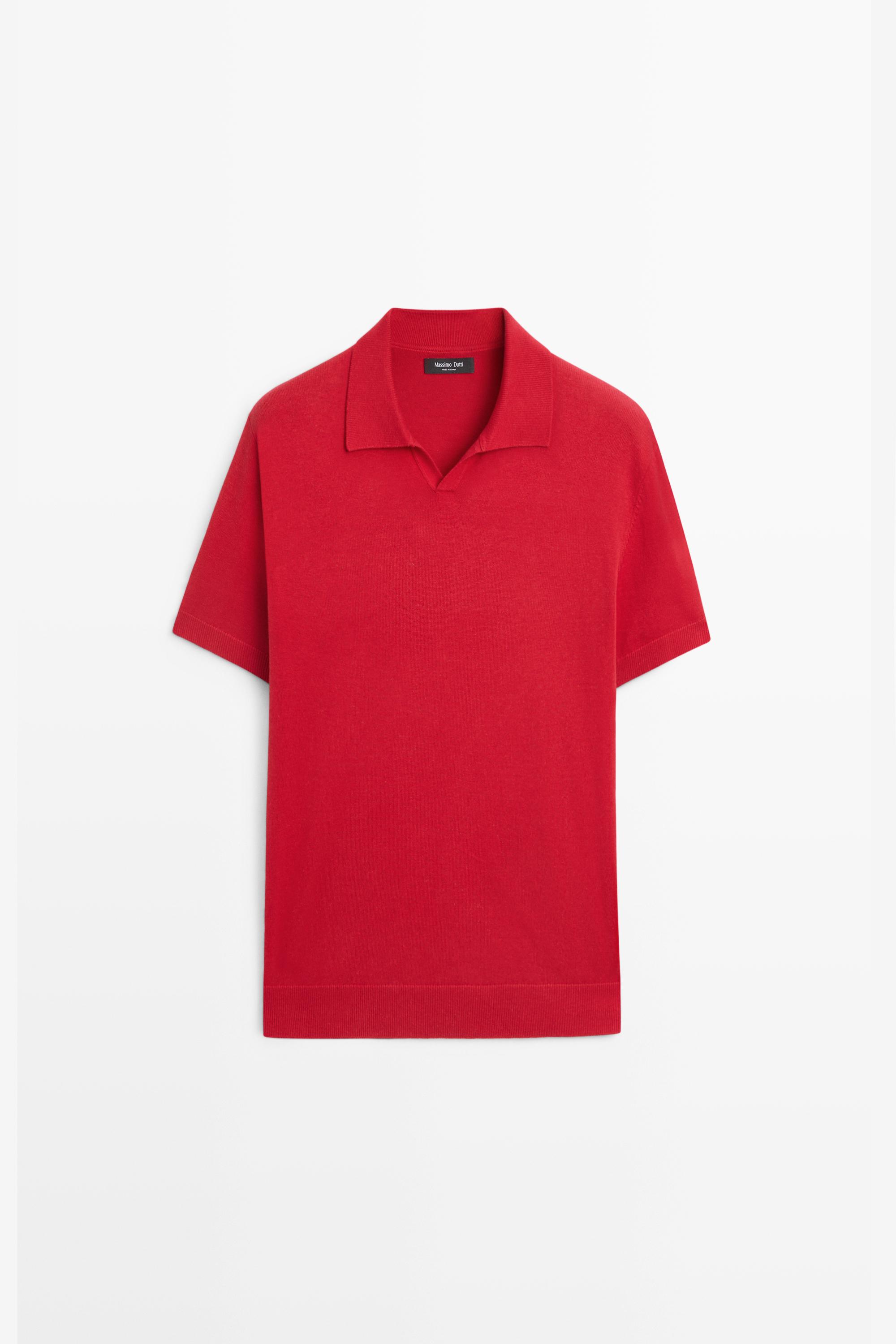 Cotton blend V-neck polo shirt